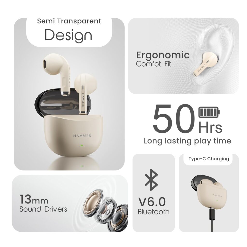 HAMMER Ultra Pods True Wireless Earbuds with Bluetooth v6.0