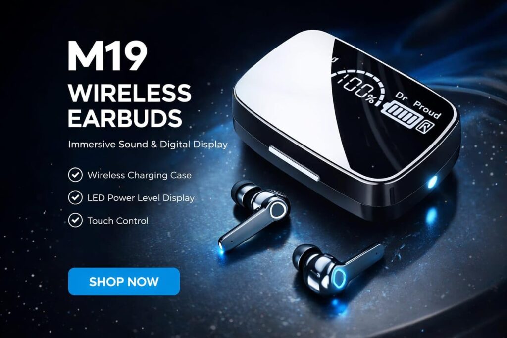 M19 Bluetooth 5.1 Wireless Earbuds with Charging Case
