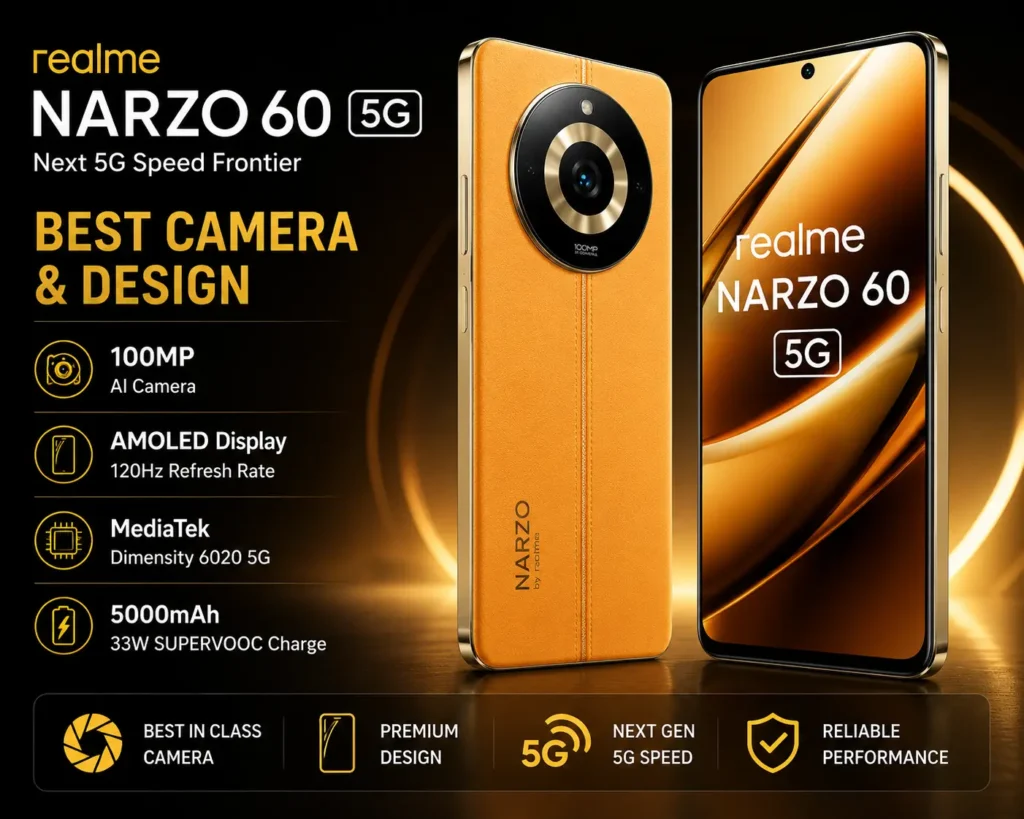 Realme Narzo 60 5G best camera and design phone under 20000 in India with 64MP camera and premium look