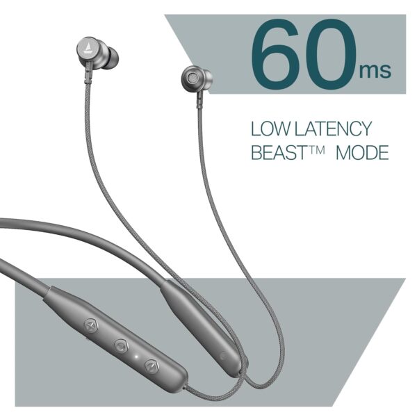 boAt Rockerz 113 (2025 Launch), 40 Hrs Playback, Dual Pair, Fast Charge, Enx Tech, Low Latency, Magnetic Buds, Bluetooth Neckband, Wireless with Mic in Ear Earphones(Ash Grey)