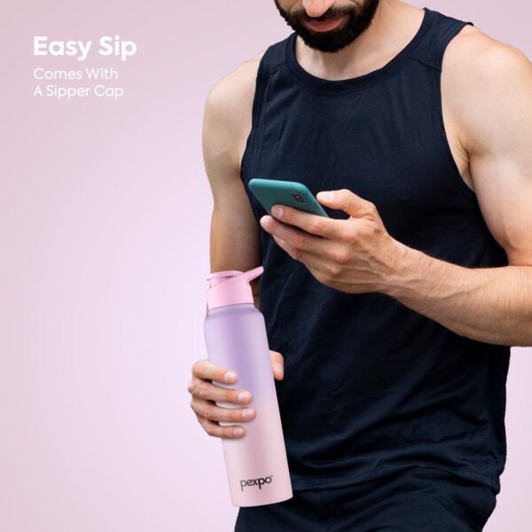 PEXPO Craft Pro 1000 ISI Certified Stainless Steel Sports/Fridge Water Bottle with Sipper Cap - 950ml | Single Wall | For Home, Office, Gym, Travelling | Lightweight| BPA Free - Pink&Purple Ombre