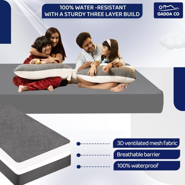 GADDA CO 100% Waterproof Premium Cotton Feel Mattress Protector King Size 78x72 Inch|Ultra Soft Breathable & Fitted Bed Protector Terry Cover Double Bed (6.5x6 feet, Fits 10 Inches, Grey)
