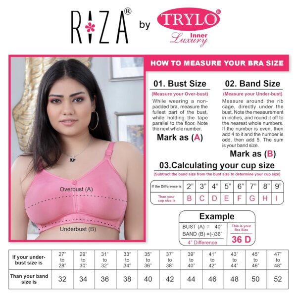 TRYLO Riza T-FIT Women's Non-Padded,Non-Wired,Full Coverage,Seamless 100% Cotton Feel Fabric Bra Available in Multicolor
