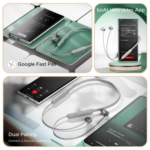 boAt Rockerz 255 Z Plus,AI-Enx Tech,Spatial Audio,50HRS Battery,Low Latency Mode,Fast Charge,App Support,IPX4,GFPS,BT V5.3,Bluetooth Neckband,Wireless with Mic in Ear Earphones (Slate Grey)