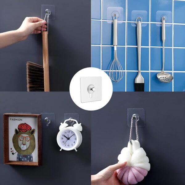 Zulaxy Photo Frame Hooks for Wall Without Drilling, 10 Pack Self Adhesive Hooks for Wall Heavy Duty Strong Nail Free for Hanging Photo Frame (Hanging Hook, Transparent) Stainless Steel