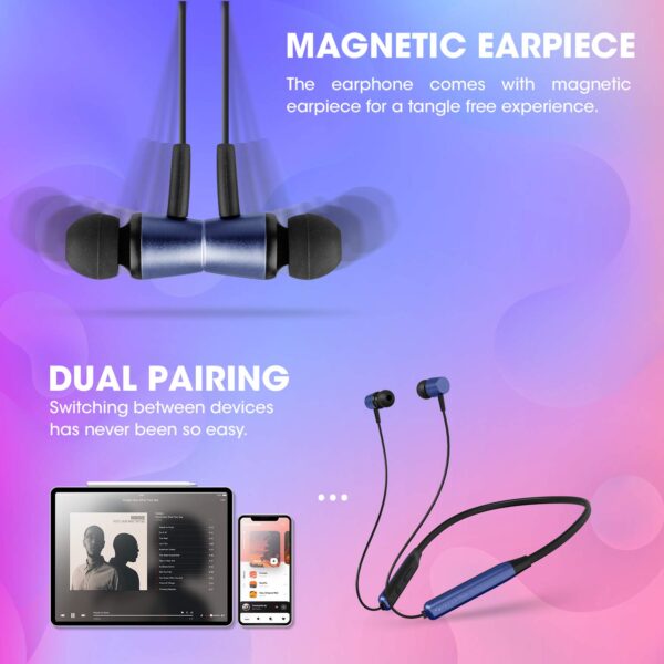 ZEBRONICS Zeb Evolve Wireless Bluetooth in Ear Neckband Earphone, Rapid Charge, Dual Pairing, Magnetic earpiece,Voice Assistant with Mic (Blue)