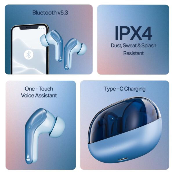 boAt Airdopes Plus 311 (2025 Launch), Glass Design, Dual Mics ENx, Fast Charge, 50 Hrs Battery, Low Latency, IPX4, Bluetooth Earbuds, TWS Ear Buds Wireless Earphones with mic (Midnight Blue)