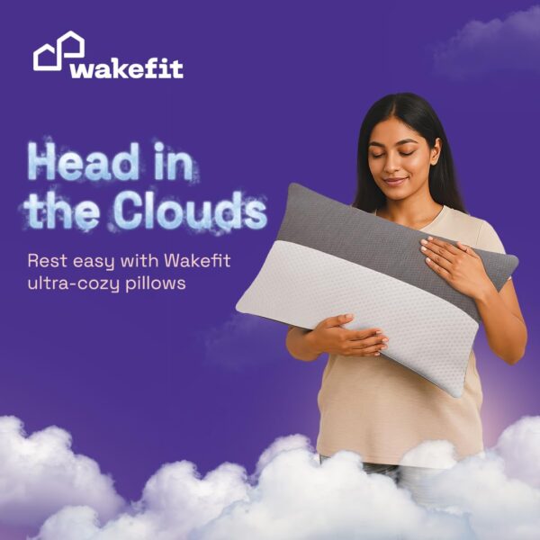 Wakefit Hollow Fiber Sleeping Pillow | Height Adjustable | Soft & Fluffy Comfort | White & Grey | 27 x 16 Inch | Set of 2 |Free Extra Fiber for Custom Comfort (300 Grams)