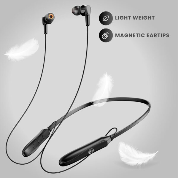 OOGE Tune 6 Neckband Bluetooth Headphones, 60H Playtime, Deep Bass, Type-C Charging, Magnetic Ear Tips, IPX4 Sweat Resistant, Sound Pulse Mic (Black)