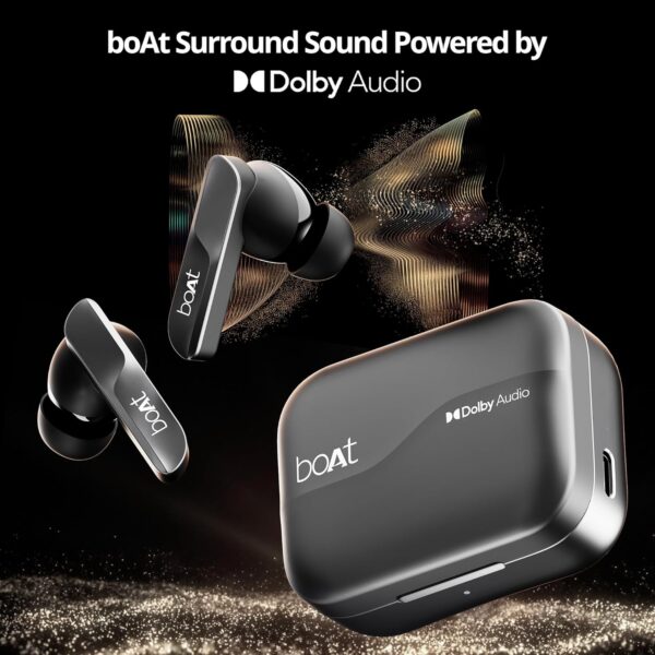 boAt Airdopes 800, Dolby Audio, Adaptive EQ by Mimi, 4Mics AI ENx, App Support, Fast Charge, Low Latency, IPX5, v5.3 Bluetooth TWS in Ear Earbuds Wireless Earphones with mic (Interstellar Black)