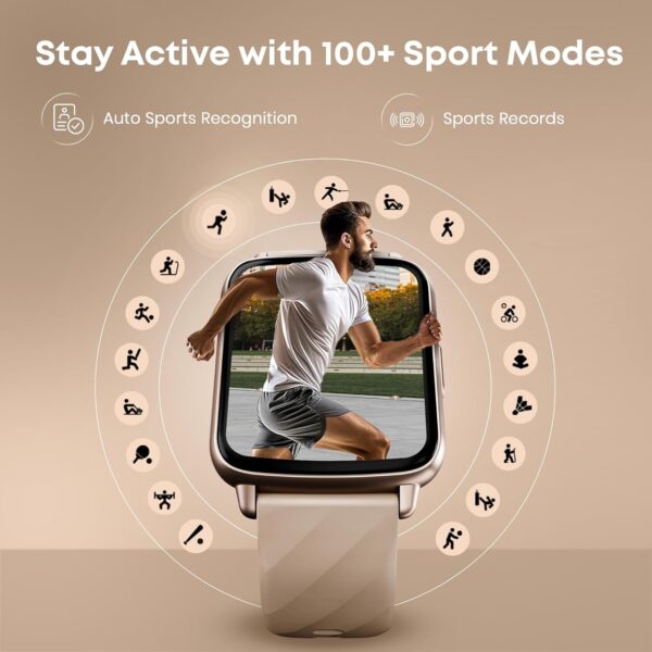 Fastrack Volt S1 Smart Watch for Man and Women Latest with 1.83" Display, Silicone Strap, BT Calling, 100+ Sports Modes, Heart Rate, SpO2, IP68, Ideal Smartwatch for Boys and Girls (Beige)