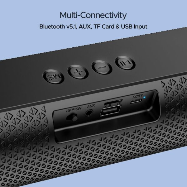 boAt Aavante Bar 490 10W Signature Sound, Dual Full-Range Drivers,7 HRS Battery, Built-in Mic,2.0 CH, Free Music Streaming on JioSaavn, Bluetooth Sound Bar, Soundbar Speaker (Classic Black)