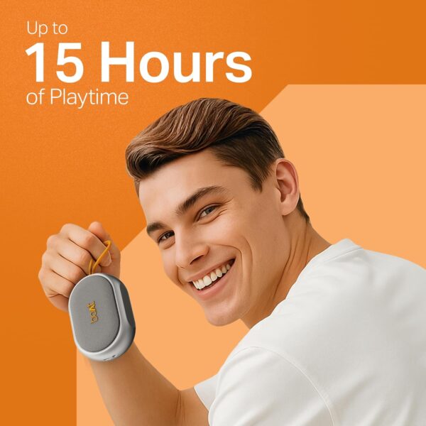 boAt (2025 Stone 110 Bluetooth Speaker with 3W Signature Sound, Up to 15Hrs Playback, Built-in Mic, TWS Feature, Bluetooth v5.4, AUX Port, Voice Assistant & IPX4(Groovy Grey)