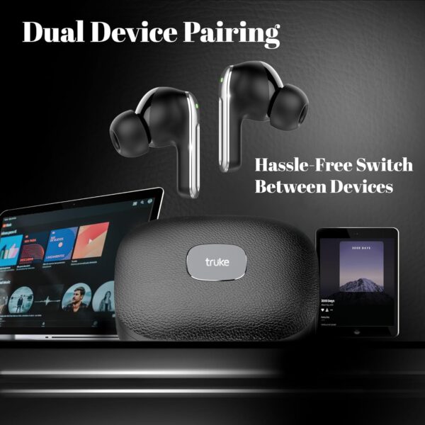 truke Mega 9 New Launch True Wireless in Ear Earbuds W/ 24-Bit Lossless Spatial Audio, 70H Battery Fast Charge Ear Buds, Leather Finish, 13mm Speakers TWS, 40ms Ultra Low Latency, 4Mics ENC
