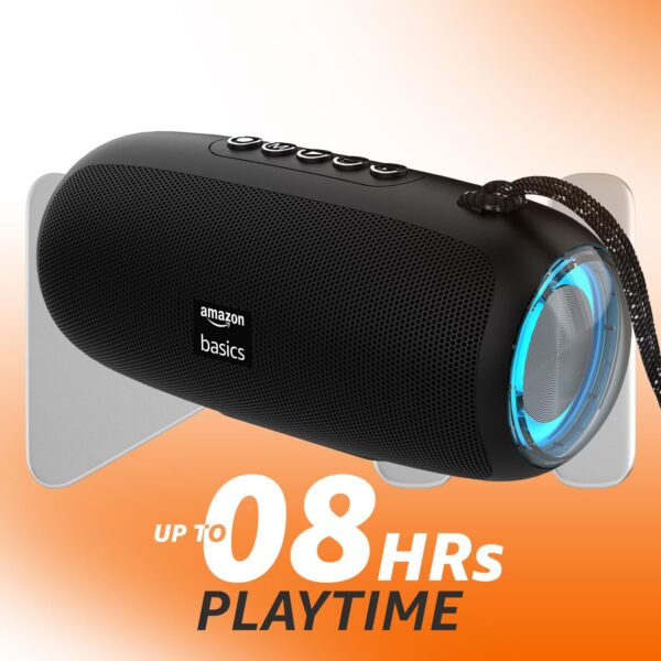 amazon basics B10 10W RMS Bluetooth Speaker with 2000 mAh Battery | Up to 8 hrs of Playback | RGB | Bluetooth 5.3, AUX in, USB & Micro SD Card Connectivity | Type-C Charging (Black)