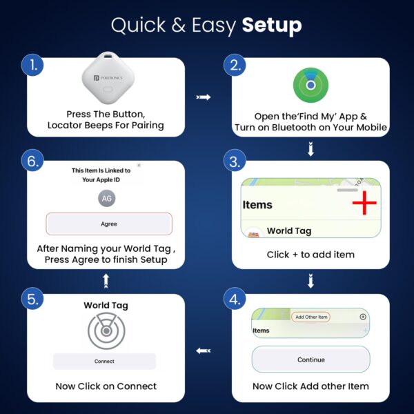 Portronics Worldtag Item Finder with Upto 1 Year Battery Life, Bluetooth Tracker,MFi Certified, Item Locater for Keys, Wallets, Luggage, Pets, Gadgets etc,Only iOS Compatible with Apple Find My App