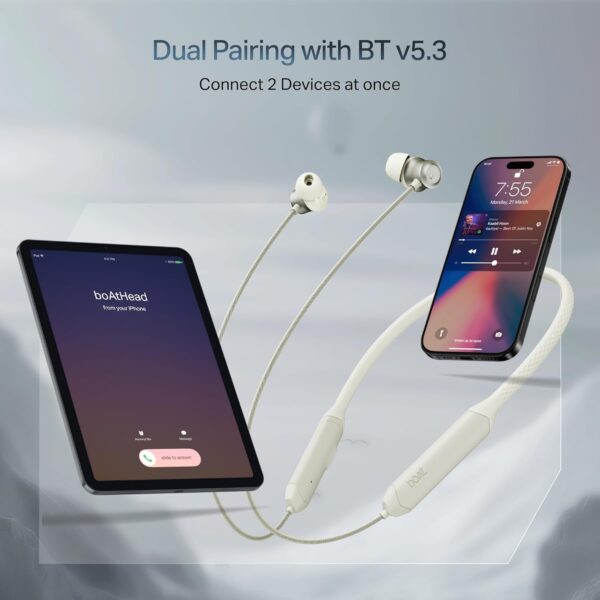 boAt 2025 Launch Rockerz Prime 255Z, Spatial Audio, AI- ENx Tech, Dual Pairing, 50 Hrs Battery, App Support, Magnetic Buds, ASAP Charge, Bluetooth Neckband, Wireless with Mic Earphones (Hazel Beige)