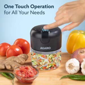 AGARO Elite Mini Electric Chopper – Stainless Steel Blades, 250ml, One-Touch Operation, Black