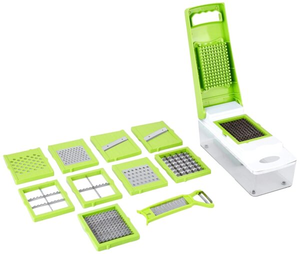 Amazon Brand Solimo 11-in-1 Stainless Steel Vegetable and Fruit Chopper Green