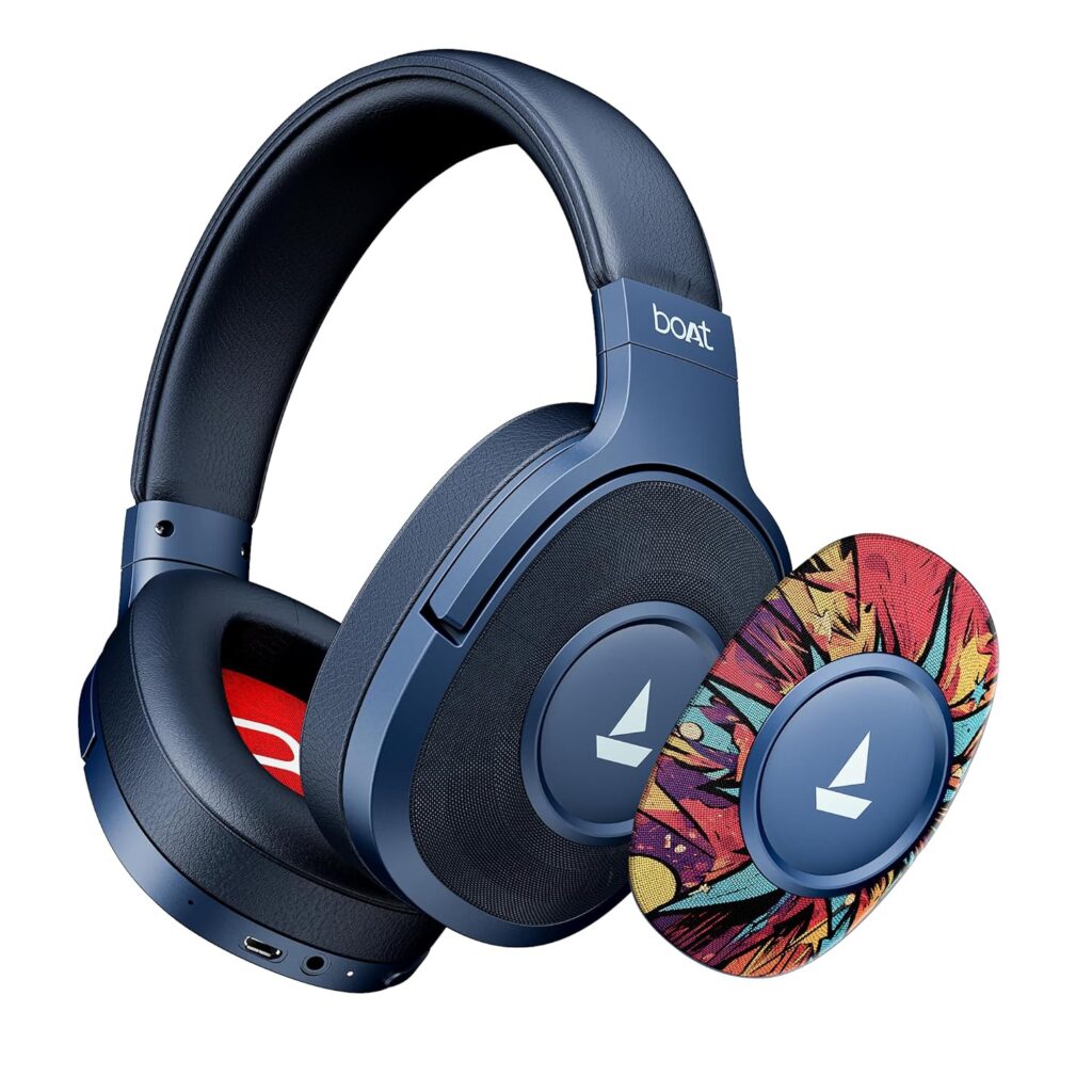 boAt Rockerz Plus 550 Bluetooth Headphones Blue Psyche Front View
