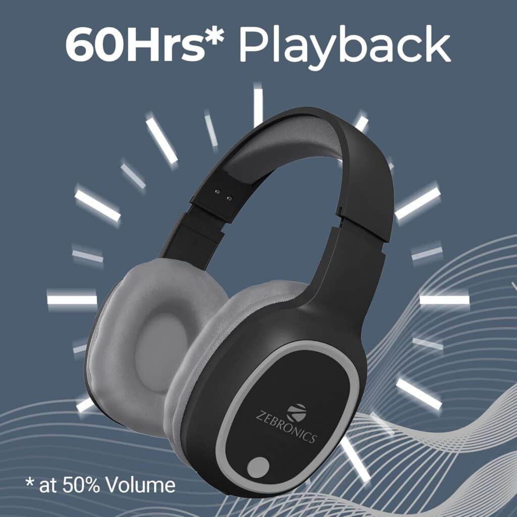 ZEBRONICS THUNDER Bluetooth 5.3 wireless headphones with 60H battery