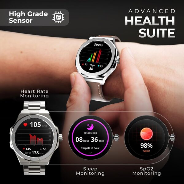 Pebble Shuffle 1.43" AMOLED Smartwatch with 3 Interchangeable Dials & Straps Bluetooth Calling, Health Monitoring, Premium Metal Body