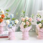 vrb crochet flower bouquet pink daisy artificial flowers