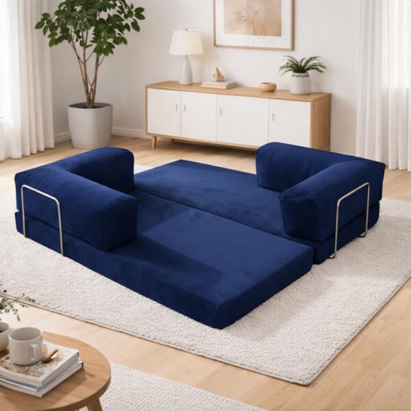 Torque Vegas Sofa Cum Bed 3 Seater Foldable Convertible Sofa Bed with Premium Suede Fabric (Blue)