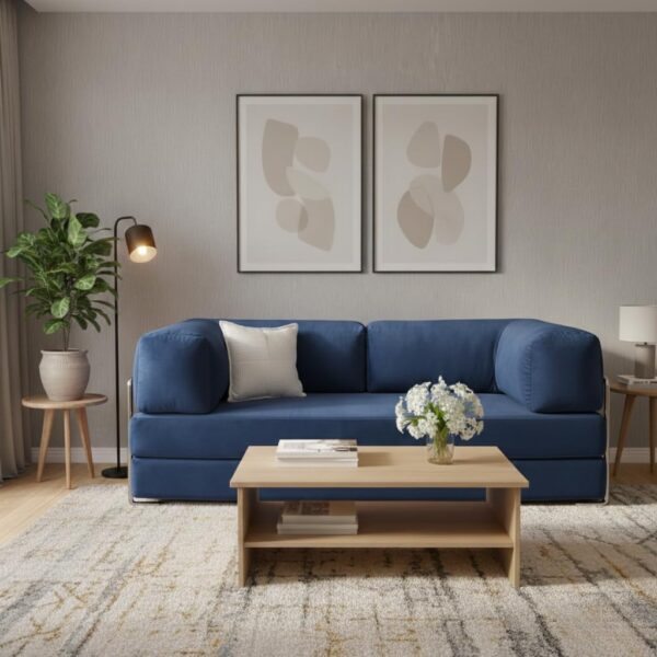 torque vegas 3 seater sofa cum bed blue