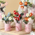 vrb artificial crochet flower bouquet pink daisy