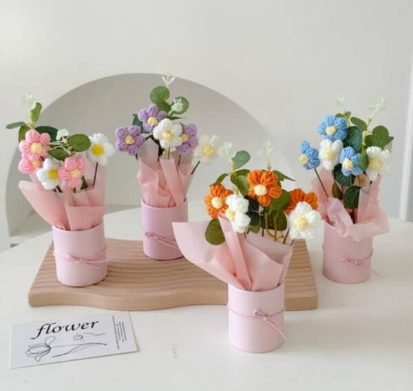 Best VRB Crochet Flower Bouquet Pink Daisy Gift for Girls