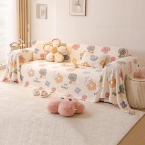 HOKIPO Soft Milk Velvet Plush Sofa Cover Blanket Throw for 3 Seater Sofa – Cozy Bunny Rabbit Design Living Room Sofa Protector