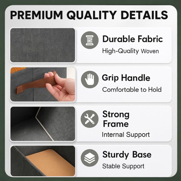 DALUCI 4 Pcs Wardrobe Organizer for Clothes – Foldable Fabric Storage Box with Metal Frame | Storage Basket for Almirah, Cupboard, Jeans & Sweaters (Grey)