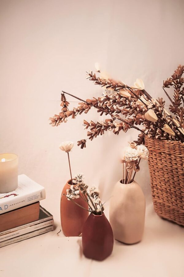 PUREZENTO Rustic Ceramic Bud Vase Set of 3 for Home Decor – Decorative Flower Vase for Living Room, Tabletop, Bookshelf & Pampas Grass