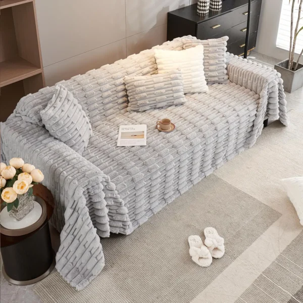 hokipo faux fur sofa cover 3 seater cloud grey soft fluffy