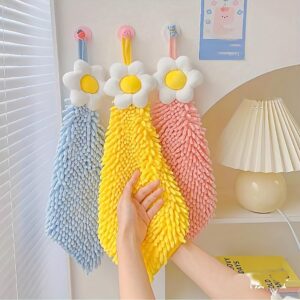 Hand towels with hanging loop used in kitchen for drying hands soft absorbent towel set for daily use