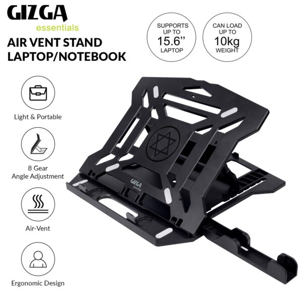 GIZGA Essentials Laptop Stand Riser for 12 to 15.6 Inch Laptop, MacBook, Tablet| Ergonomic Height/Angle Adjustable Stand with Phone Holder, Heat Dissipation, Anti-Slip Base, Portable Lightweight ABS