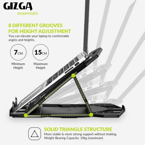 GIZGA Essentials Laptop Stand Riser for 12 to 15.6 Inch Laptop, MacBook, Tablet| Ergonomic Height/Angle Adjustable Stand with Phone Holder, Heat Dissipation, Anti-Slip Base, Portable Lightweight ABS