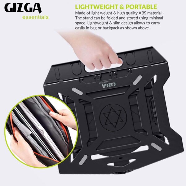 GIZGA Essentials Laptop Stand Riser for 12 to 15.6 Inch Laptop, MacBook, Tablet| Ergonomic Height/Angle Adjustable Stand with Phone Holder, Heat Dissipation, Anti-Slip Base, Portable Lightweight ABS