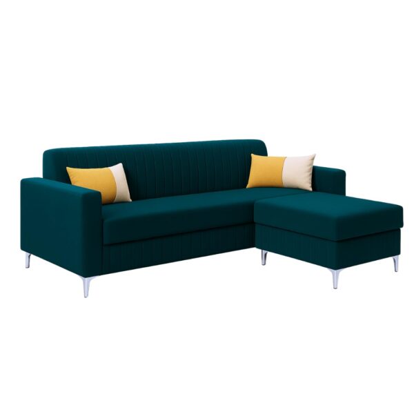 SOCOZI Anton 3 Seater Modular L Shape Sofa Set with Ottoman | Soft Velvet Suede Fabric | Modern Design | Plush Comfort Cushions for Living Room (Greenish Teal)