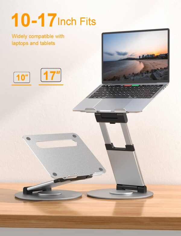 PLIXIO Adjustable Laptop Stand with 360° Rotating Base Tabletop Ergonomic Foldable Portable Holder Compatible for MacBook, HP, Dell, Lenovo & All Other Notebook (Sliver) (LS18)