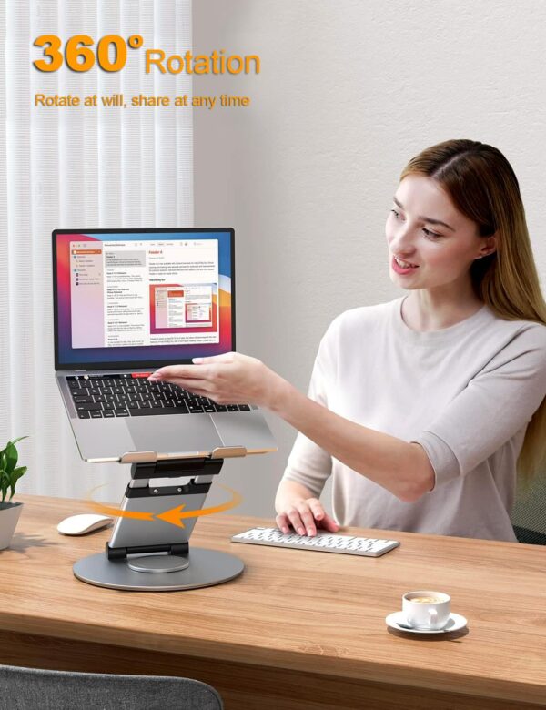 PLIXIO Adjustable Laptop Stand with 360° Rotating Base Tabletop Ergonomic Foldable Portable Holder Compatible for MacBook, HP, Dell, Lenovo & All Other Notebook (Sliver) (LS18)