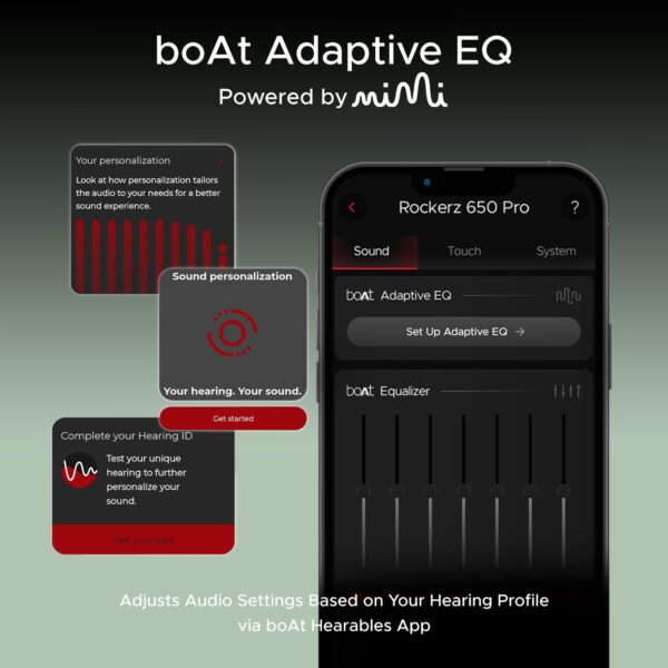 Boat Rockerz 650 Pro, Touch/Swipe Controls, Dolby Audio, 80Hrs Battery, 2Mics ENx, Fast Charge, App Support, Dual Pair, Bluetooth Over Ear Headphones with Mic (Sage Green)
