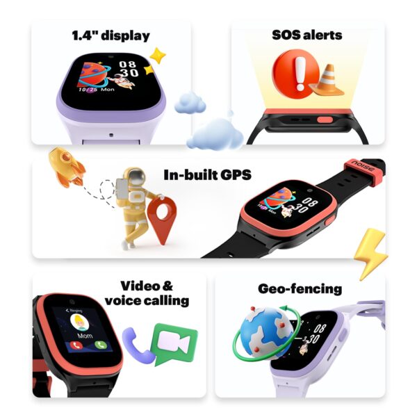 Noise Scout Kids Smartwatch with Assisted GPS Tracking, 4G Video & Voice Call, Safe Zone Alert, SOS Button, Habit Formation, in-Built Games, Buddy App for Parents (Twinkle Purple)