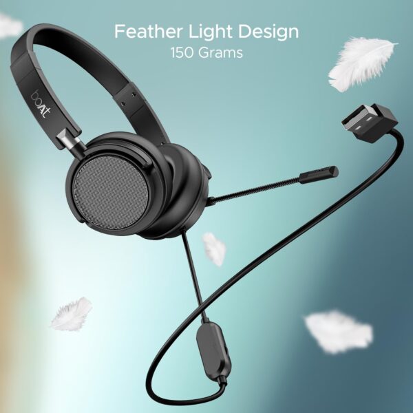 Boat Bassheads 900 Pro Wired Headphones with 40Mm Drivers, Lightweight Foldable Design, Over Ear, Remote Control, Unidirectional Retractable Mic, Adjustable Headband & USB Type-A Compatibility(Black)