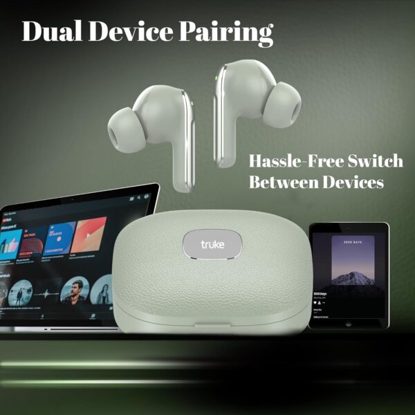 truke Mega 9 New Launch True Wireless in Ear Earbuds W/ 24-Bit Lossless Spatial Audio, 70H Battery Fast Charge Ear Buds, Leather Finish, 13mm Speakers TWS, 40ms Ultra Low Latency, 4Mics ENC