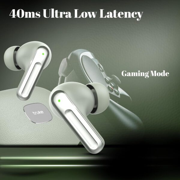 truke Mega 9 New Launch True Wireless in Ear Earbuds W/ 24-Bit Lossless Spatial Audio, 70H Battery Fast Charge Ear Buds, Leather Finish, 13mm Speakers TWS, 40ms Ultra Low Latency, 4Mics ENC