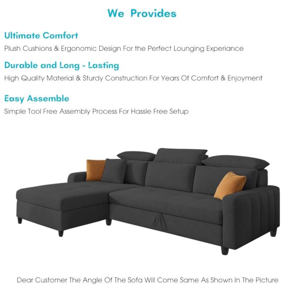 Casaliving Gagnon LHS 4 Seater L Shape Corner Sofa Cum Bed for Living Room (Black Fabric) Premium Fabric Sofa