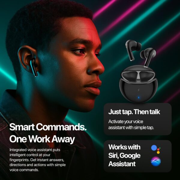 Fire-Boltt Aero TWS Earbuds Custom EQ, Wireless Bluetooth 5.4, Music & App Support, 50H Playtime, Fast Charging Case, 50ms Low Latency for Gaming, Touch Controls, IPX4 Waterproof, Clear Calls - Black