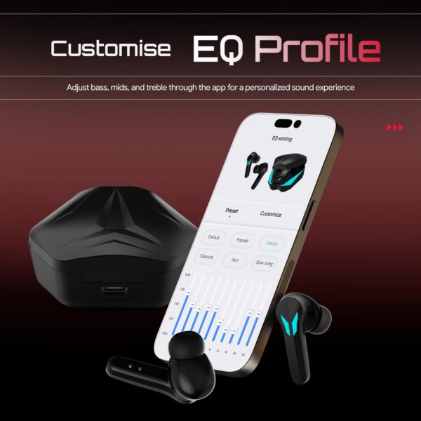 Fire-Boltt Aero Shadow TWS Earbuds Custom EQ, RGB Lights, Wireless Bluetooth 5.4, Music & App Support, 50H Playtime, Fast Charging Case, 50ms Low Latency for Gaming, Touch Controls - Onyx Black
